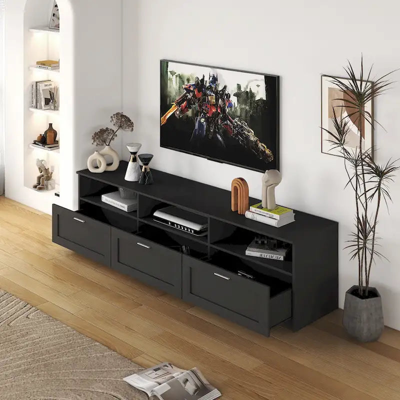 Meuble TV 70,87 po avec 3 espaces de rangement et 3 tiroirs