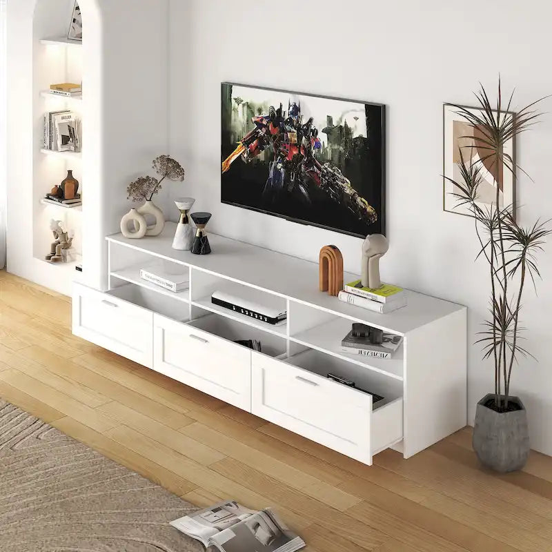 Meuble TV 70,87 po avec 3 espaces de rangement et 3 tiroirs