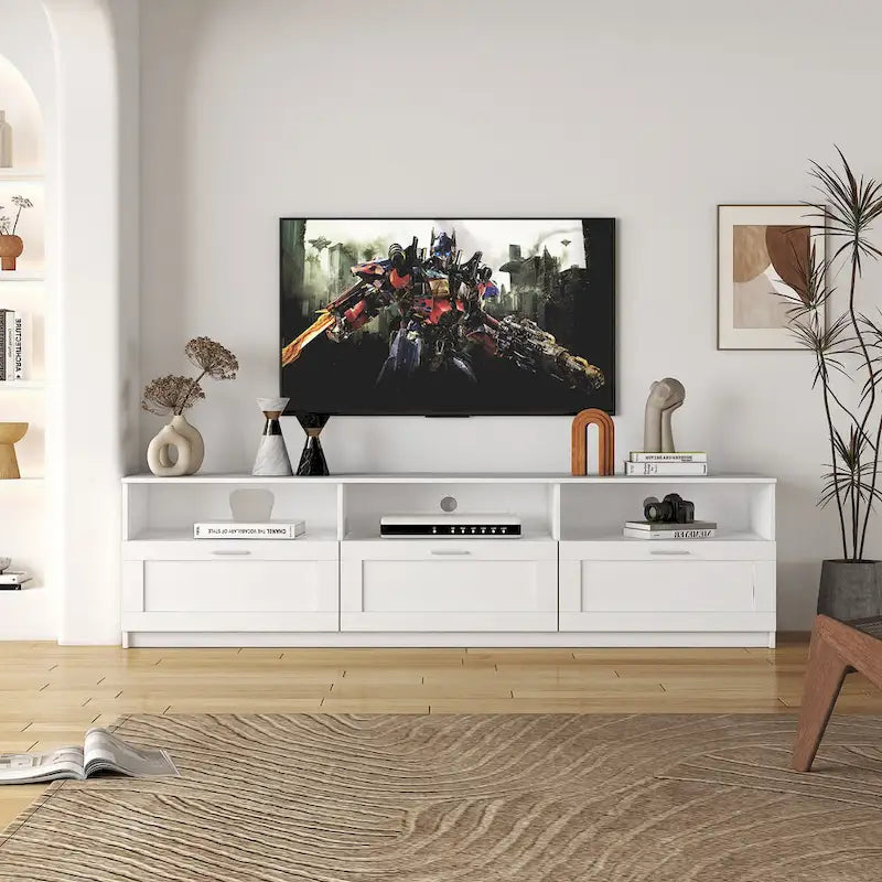 Meuble TV 70,87 po avec 3 espaces de rangement et 3 tiroirs