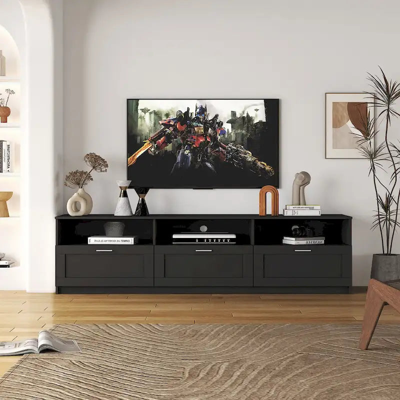 Meuble TV 70,87 po avec 3 espaces de rangement et 3 tiroirs