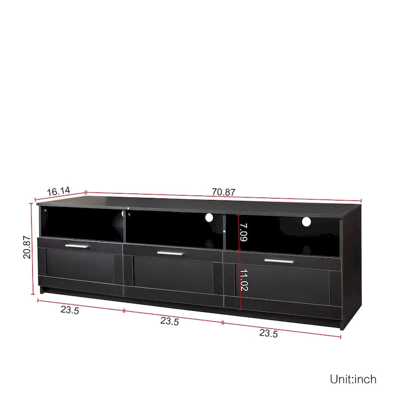 Meuble TV 70,87 po avec 3 espaces de rangement et 3 tiroirs