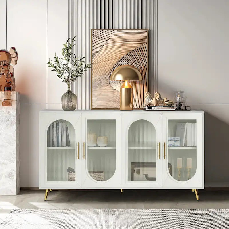 Meuble TV de 152 cm avec placard de rangement et étagères réglables pour téléviseurs de 65 pouces
