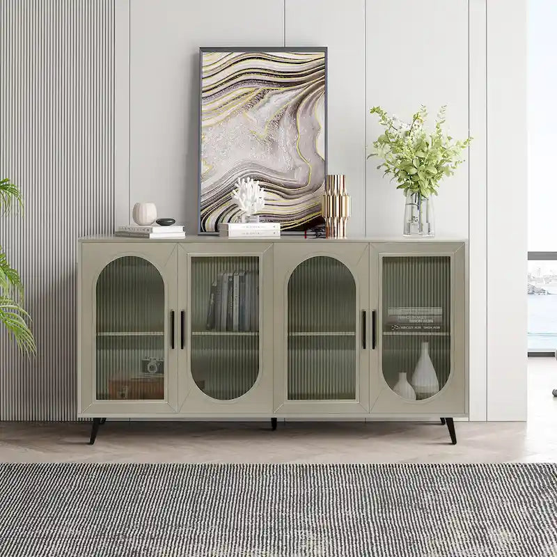 Meuble TV de 152 cm avec placard de rangement et étagères réglables pour téléviseurs de 65 pouces