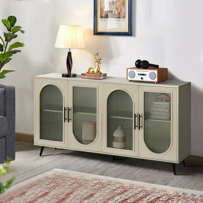 Meuble TV de 152 cm avec placard de rangement et étagères réglables pour téléviseurs de 65 pouces