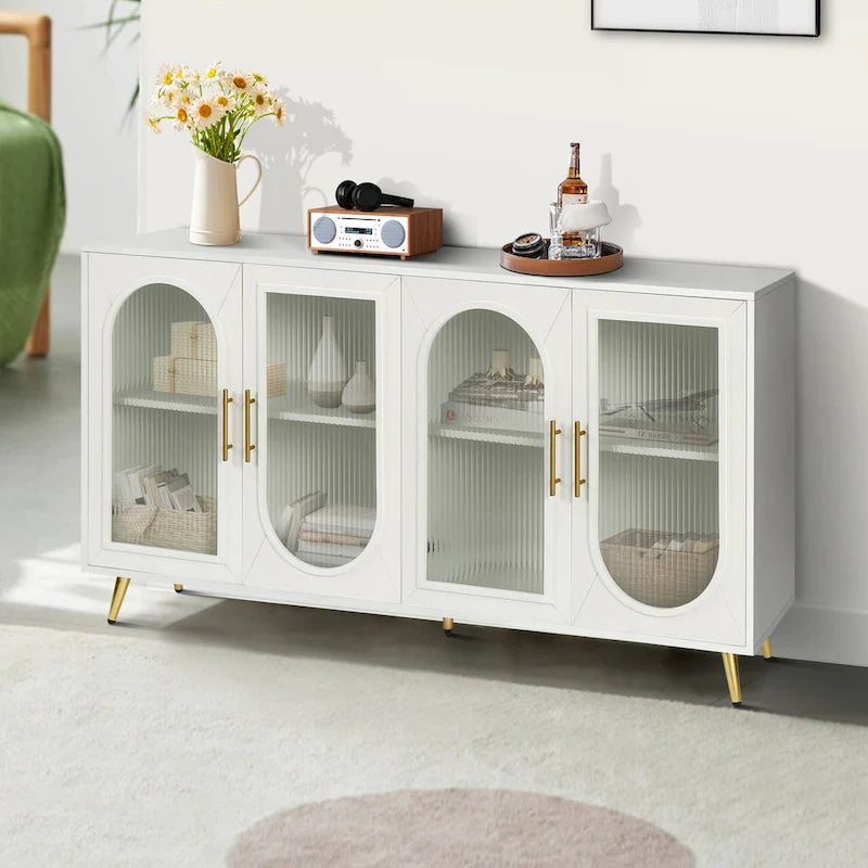 Meuble TV de 152 cm avec placard de rangement et étagères réglables pour téléviseurs de 65 pouces