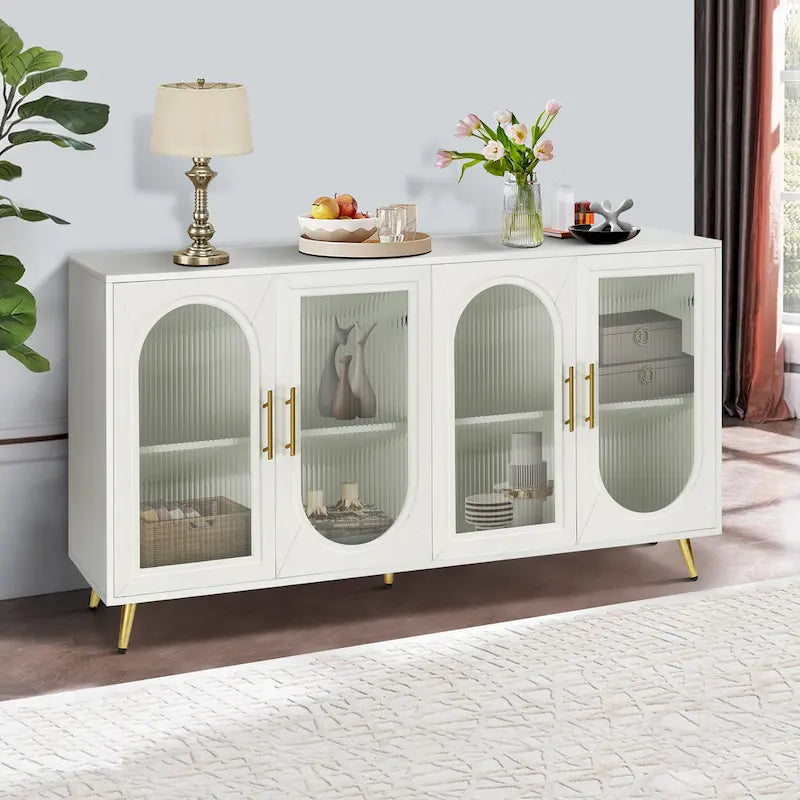 Meuble TV de 152 cm avec placard de rangement et étagères réglables pour téléviseurs de 65 pouces