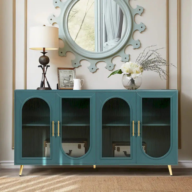 Meuble TV de 152 cm avec placard de rangement et étagères réglables pour téléviseurs de 65 pouces