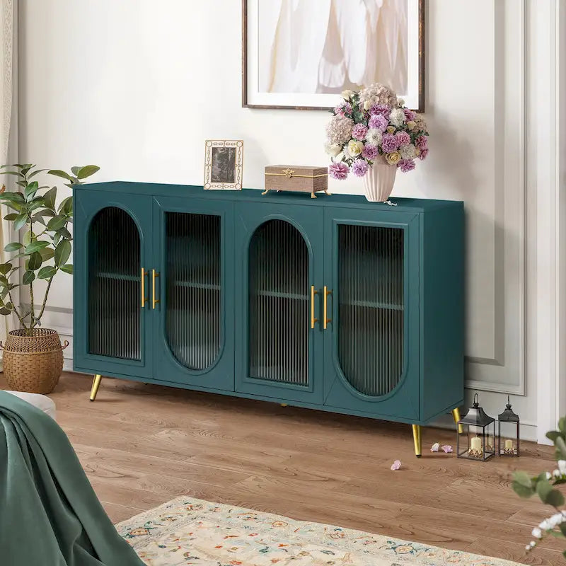 Meuble TV de 152 cm avec placard de rangement et étagères réglables pour téléviseurs de 65 pouces