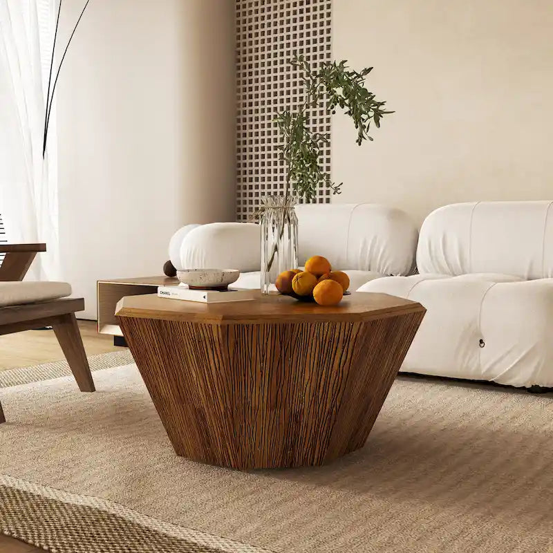 Table basse octogonale en bois d'hévéa de 31,5 pouces pour salon, chambre à coucher
