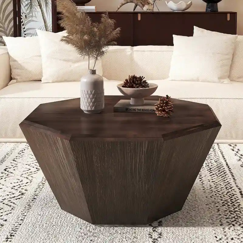 31.5 Octagonal Rubber Wood Coffee Table for Living Room, Bedroom