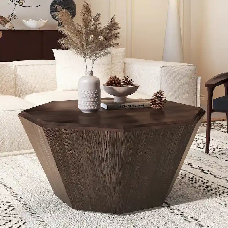 Table basse octogonale en bois d'hévéa de 31,5 pouces pour salon, chambre à coucher