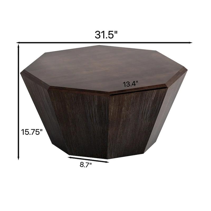 Table basse octogonale en bois d'hévéa de 31,5 pouces pour salon, chambre à coucher