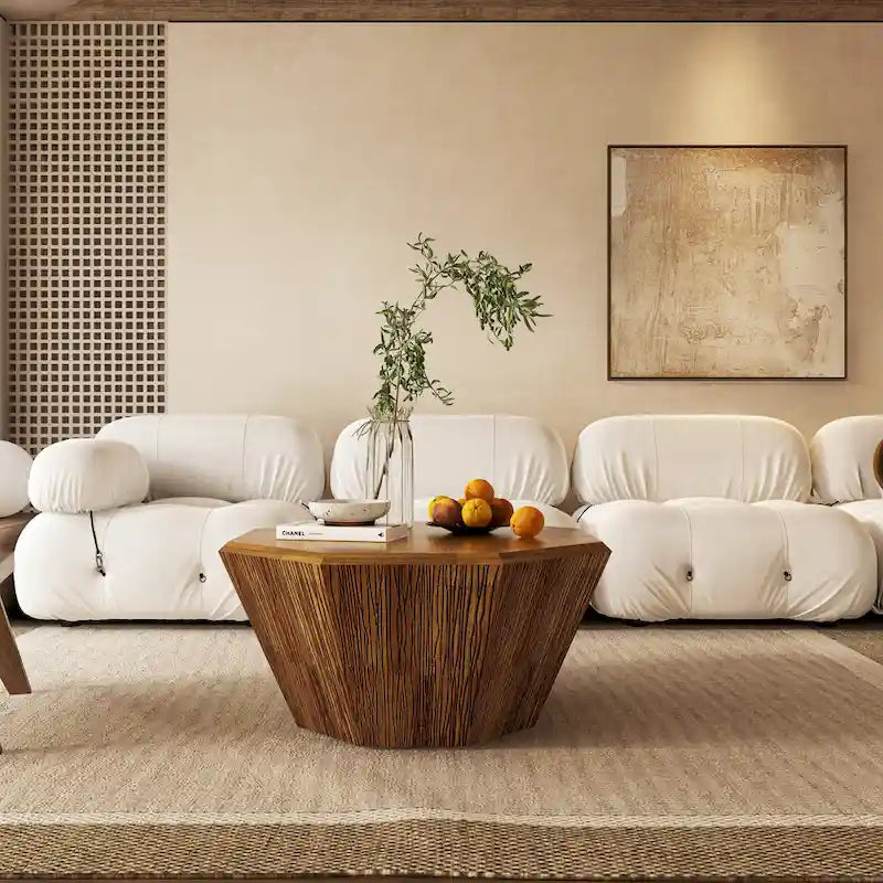 Table basse octogonale en bois d'hévéa de 31,5 pouces pour salon, chambre à coucher