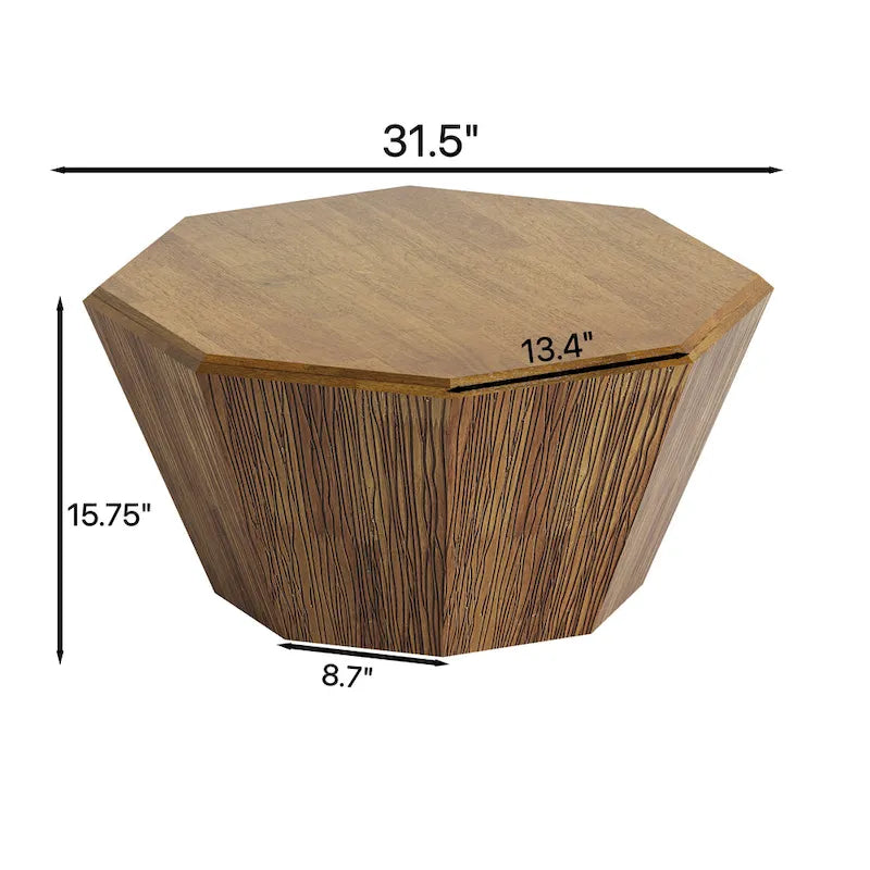 Table basse octogonale en bois d'hévéa de 31,5 pouces pour salon, chambre à coucher