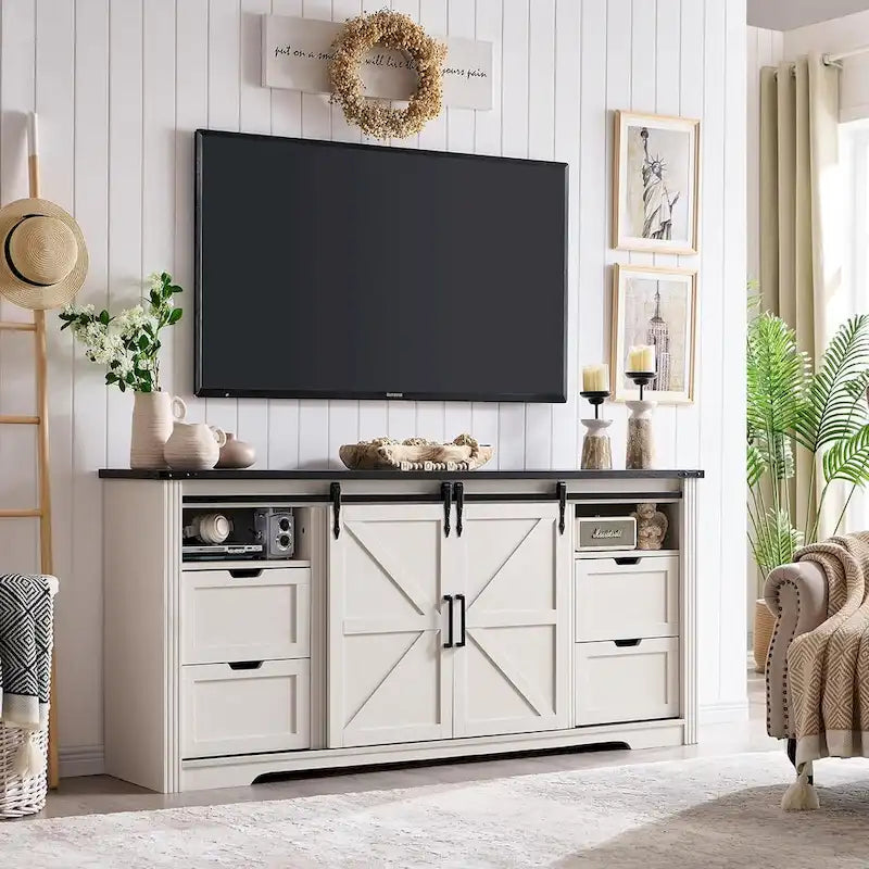 Meuble TV de cheminée de ferme pour téléviseur de 80 pouces, Centre de divertissement