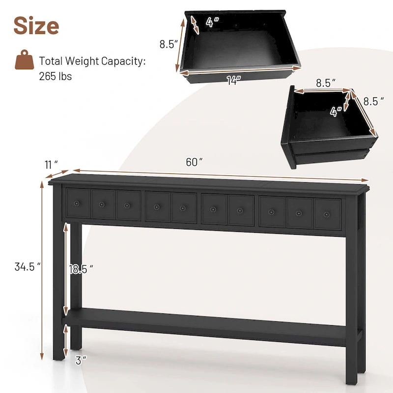 Console d'entrée/Table de canapé rétro 60" avec 4 tiroirs
