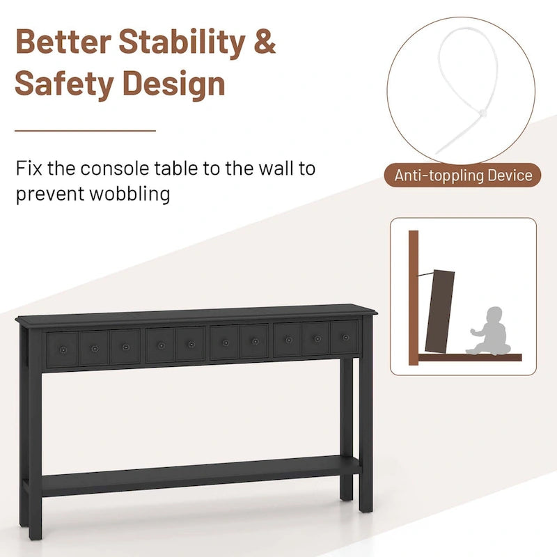 Console d'entrée/Table de canapé rétro 60" avec 4 tiroirs