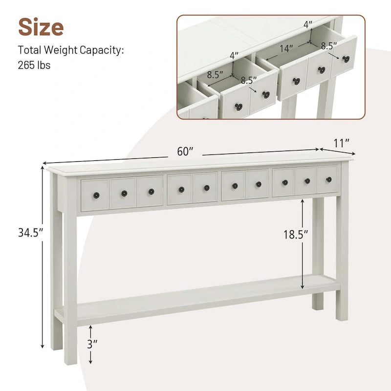 Console d'entrée/Table de canapé rétro 60" avec 4 tiroirs