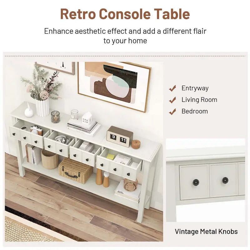 Console d'entrée/Table de canapé rétro 60" avec 4 tiroirs