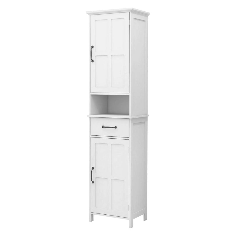 Meuble Colonne de 165 cm de Hauteur avec 1 Étagère Ouverte, Poignées en Métal Noir, Blanc
