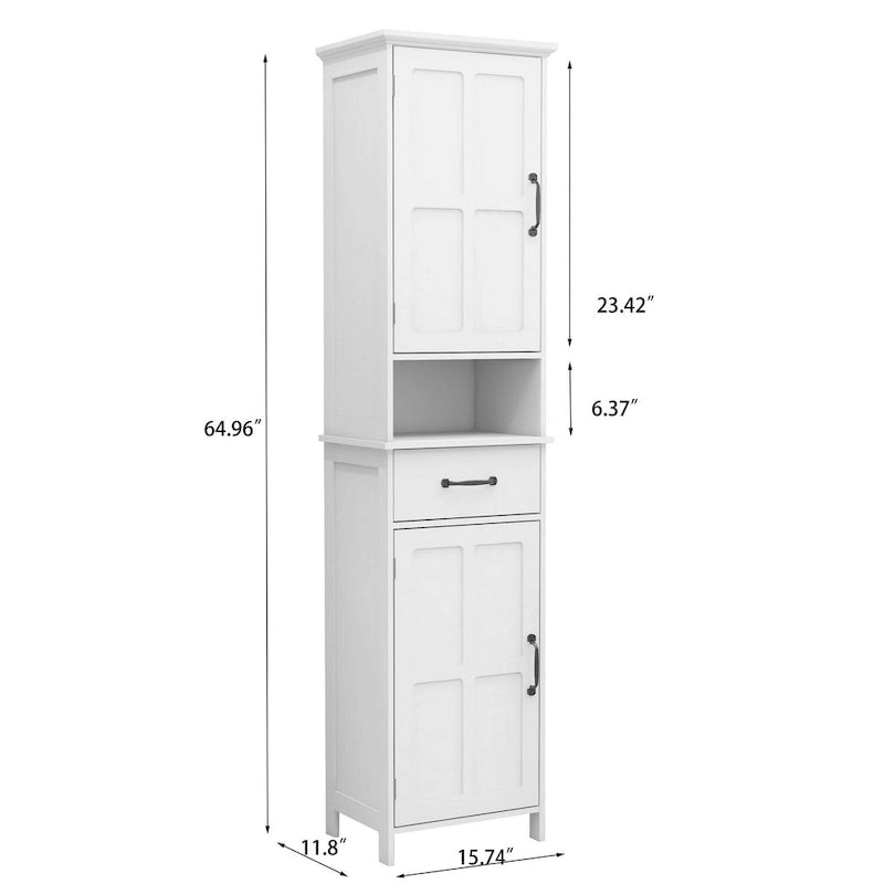Meuble Colonne de 165 cm de Hauteur avec 1 Étagère Ouverte, Poignées en Métal Noir, Blanc