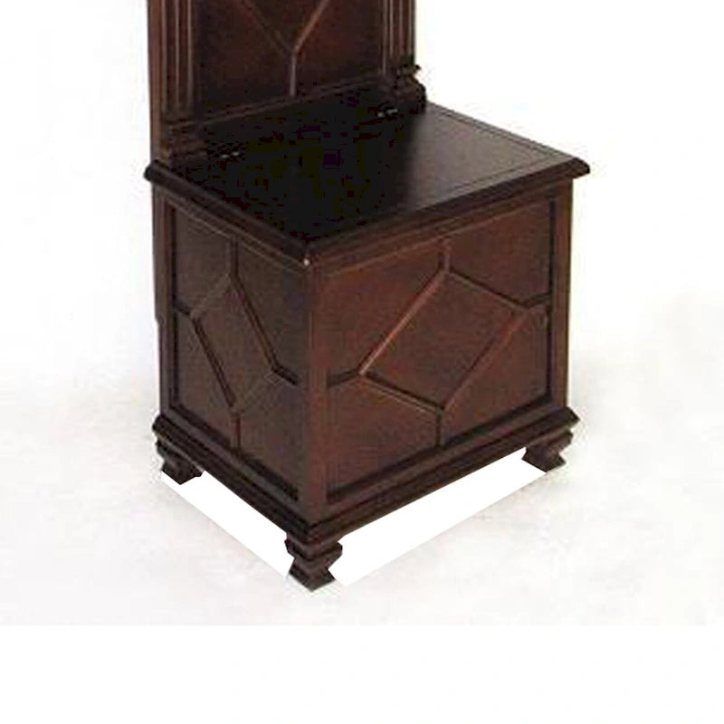 Meuble d'entrée en bois moulé avec coffre à couvercle relevable et miroir, marron