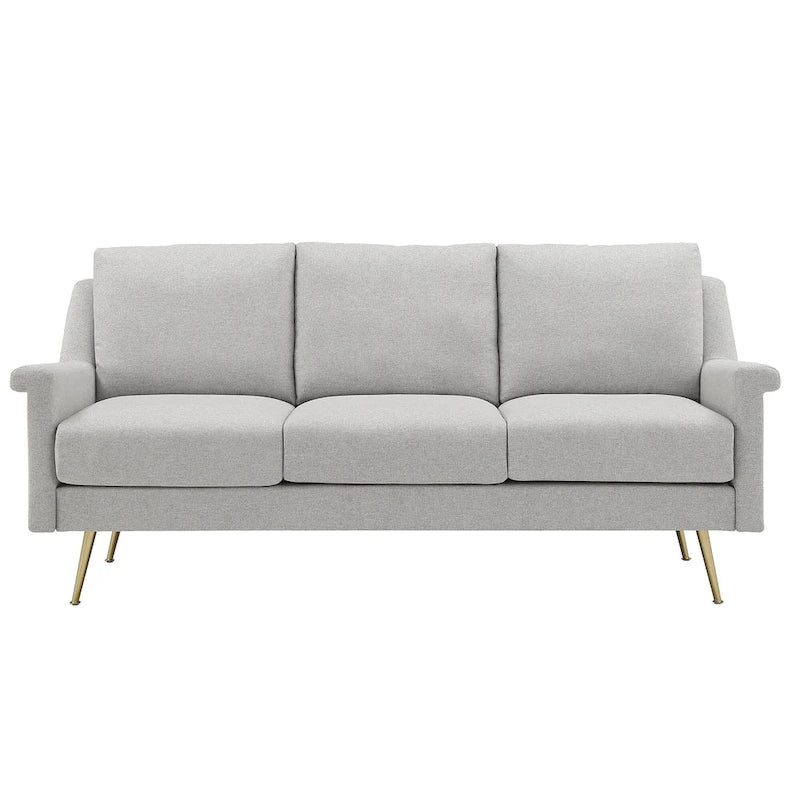 Canapé en tissu gris avec pieds en métal doré