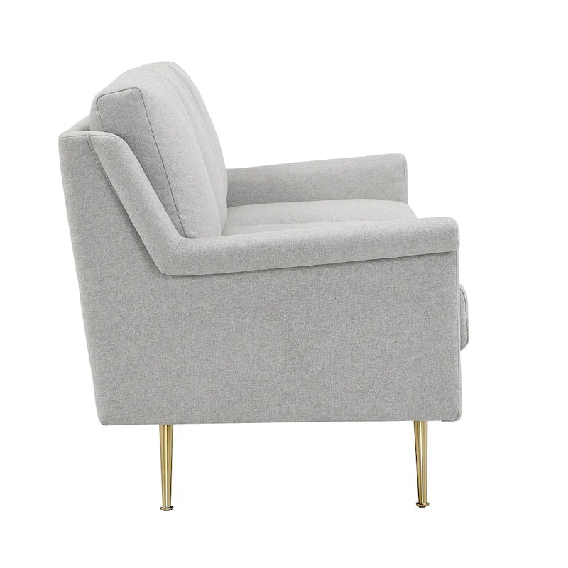 Canapé en tissu gris avec pieds en métal doré