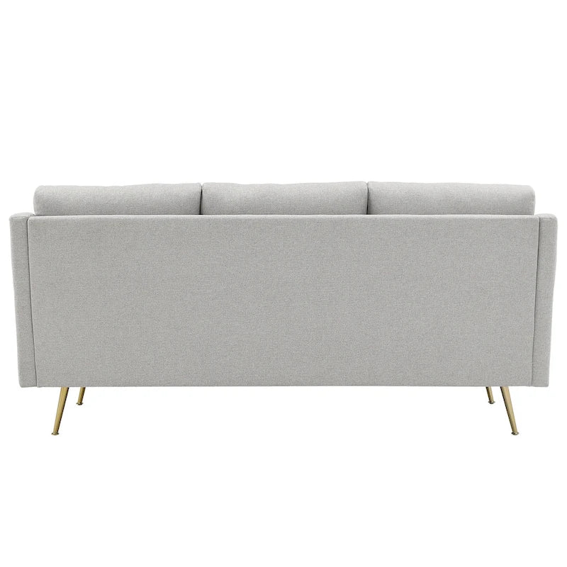 Canapé en tissu gris avec pieds en métal doré