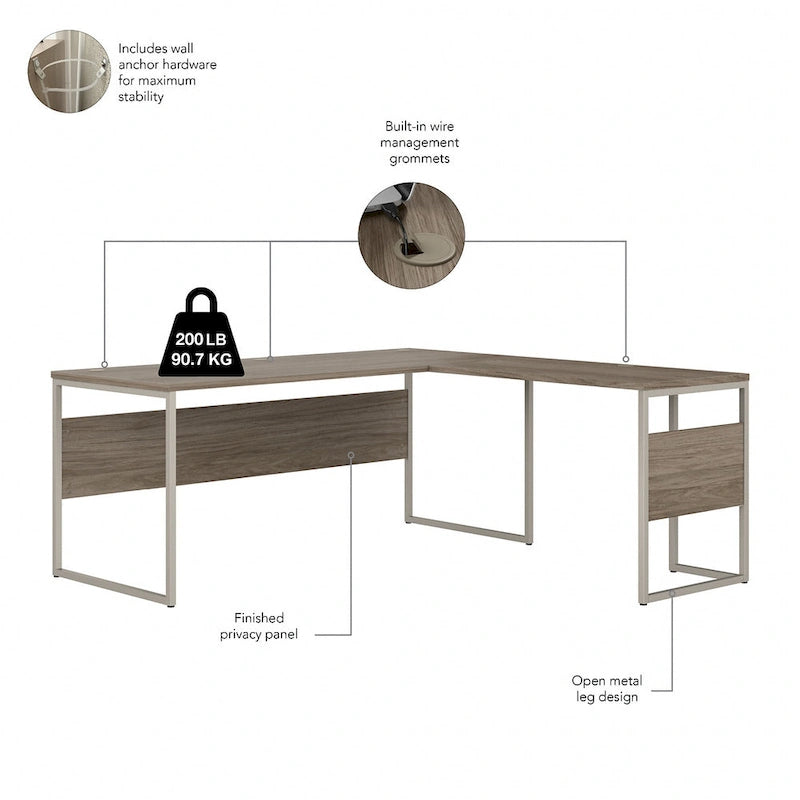 Bureau en L de 72 po avec classeur mobile à 3 tiroirs