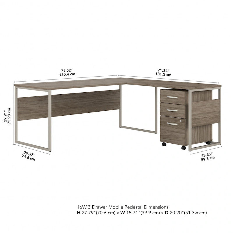 Bureau en L de 72 po avec classeur mobile à 3 tiroirs