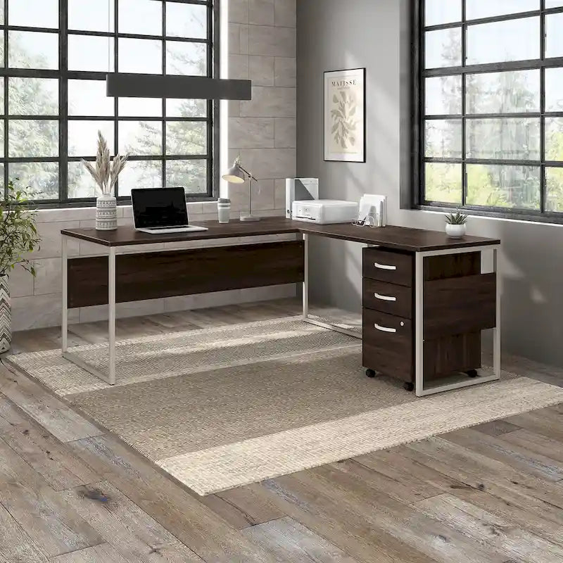 Bureau en L de 72 po avec classeur mobile à 3 tiroirs