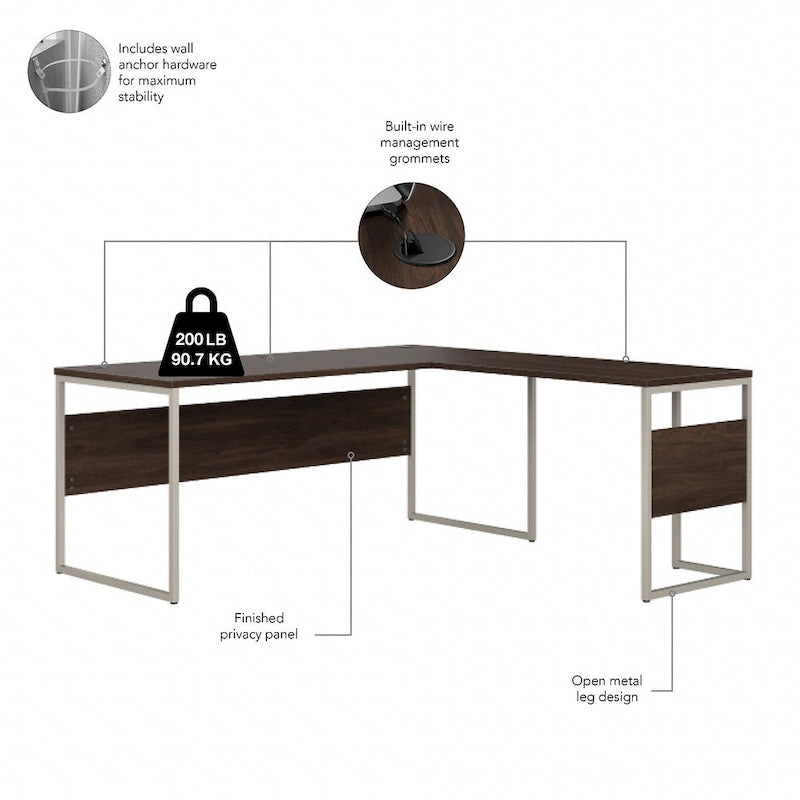 Bureau en L de 72 po avec classeur mobile à 3 tiroirs