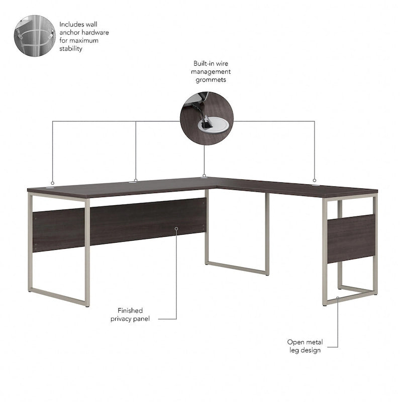 Bureau en L de 72 po avec classeur mobile à 3 tiroirs