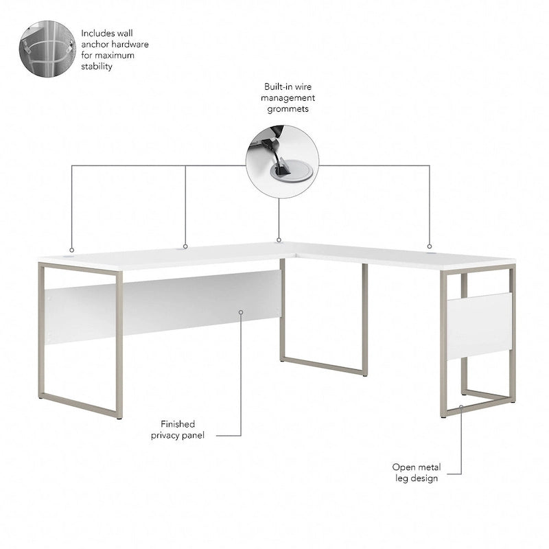 Bureau en L de 72 po avec classeur mobile à 3 tiroirs