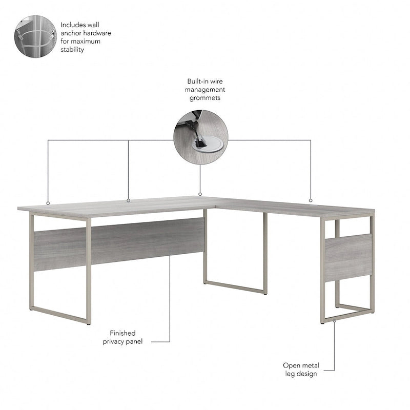 Bureau en L de 72 po avec classeur mobile à 3 tiroirs