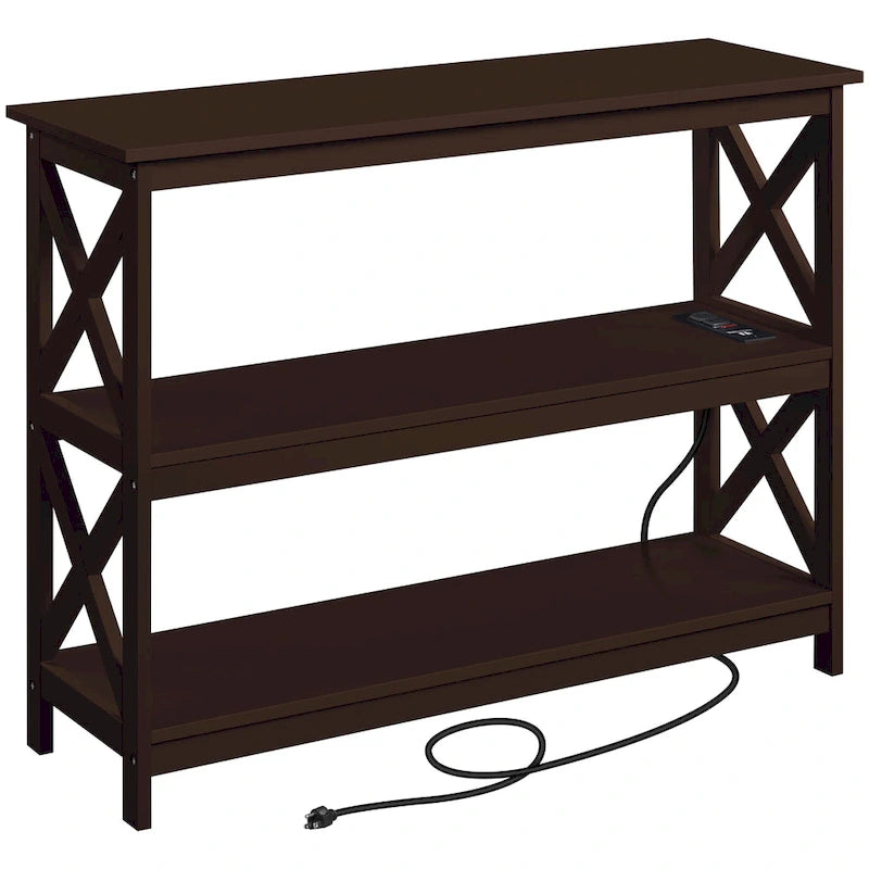 Console de table à 3 niveaux en bois avec prise de courant Table d'appoint de canapé