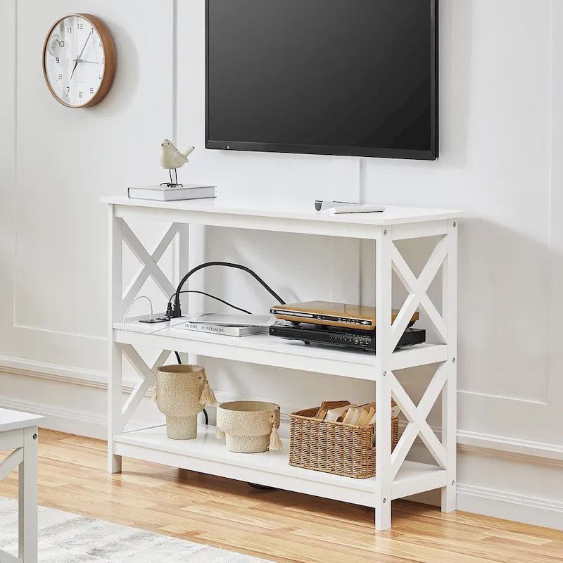 Console de table à 3 niveaux en bois avec prise de courant Table d'appoint de canapé