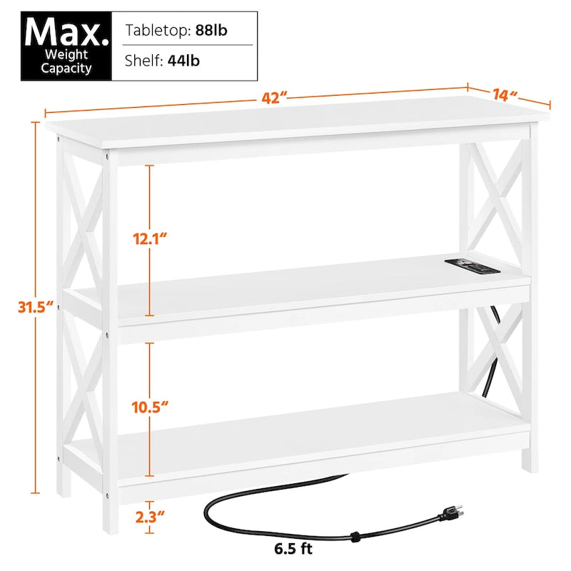 Console de table à 3 niveaux en bois avec prise de courant Table d'appoint de canapé