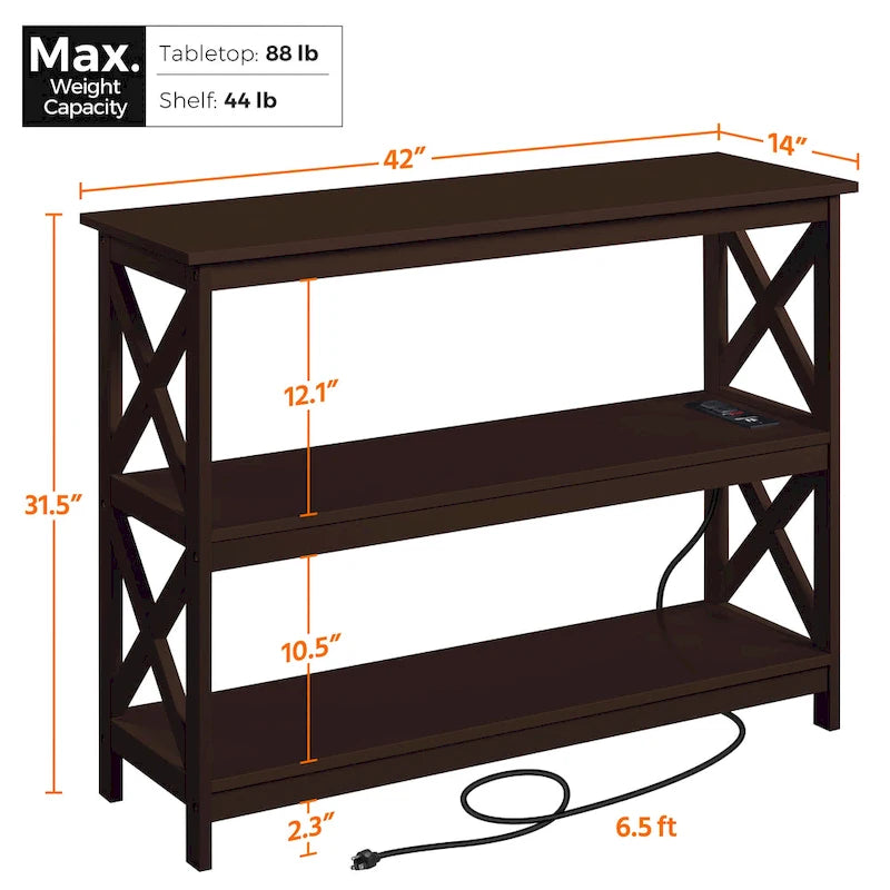 Console de table à 3 niveaux en bois avec prise de courant Table d'appoint de canapé