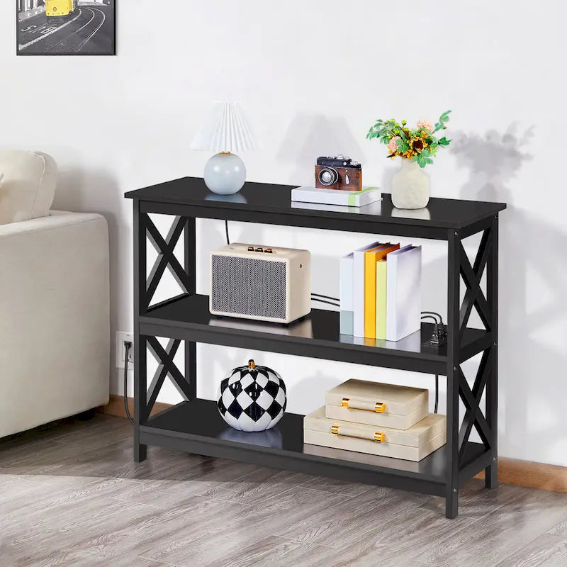 Console de table à 3 niveaux en bois avec prise de courant Table d'appoint de canapé