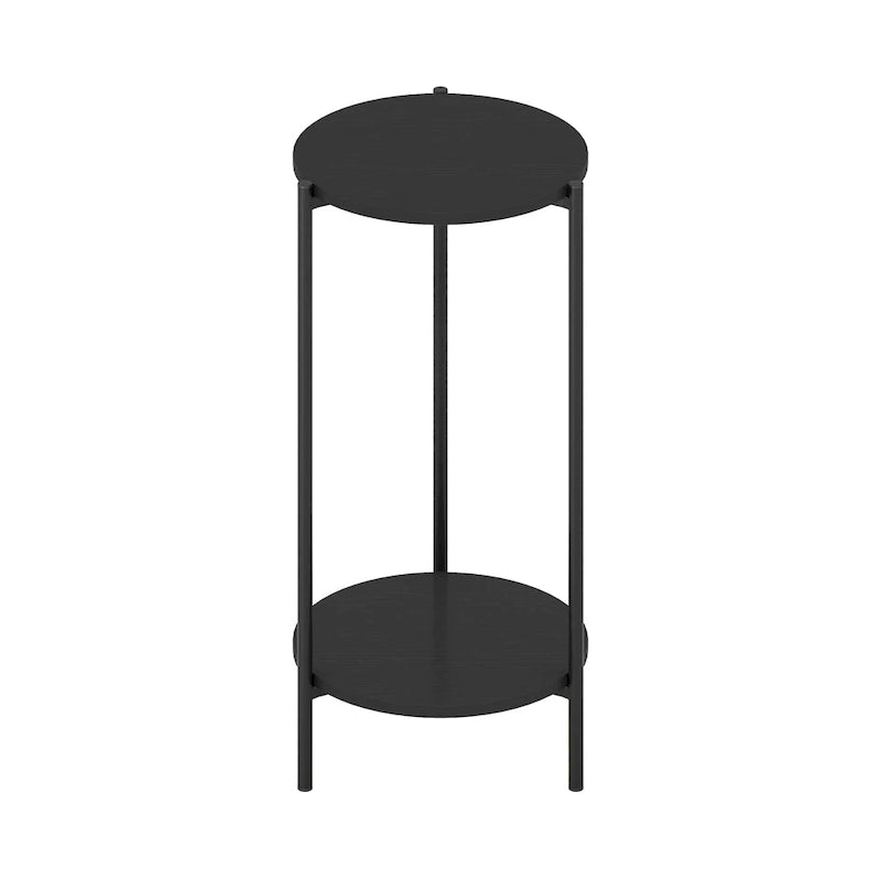 Furinno Besi 2-Tier Modern Tall Round Side End Table with Sturdy Metal Legs, Americano