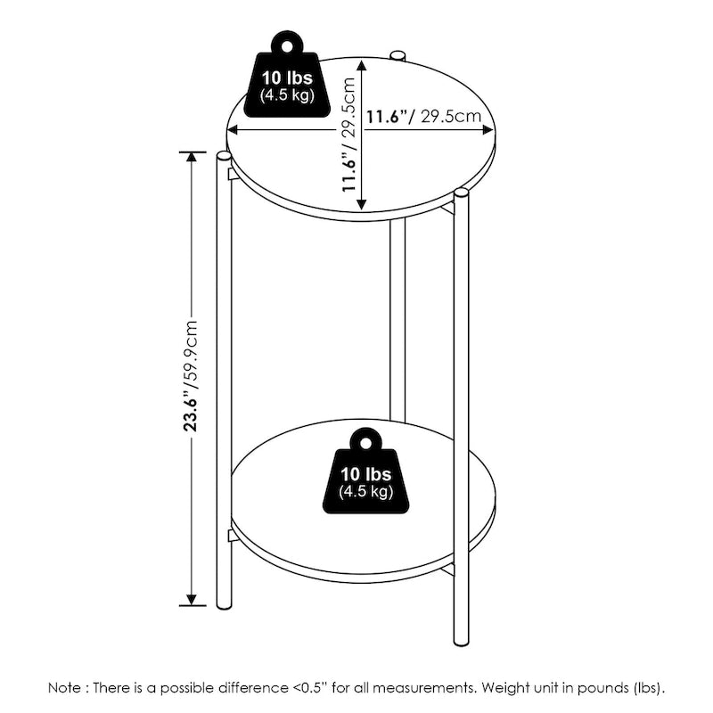 Table d'appoint ronde moderne à 2 niveaux avec pieds en métal