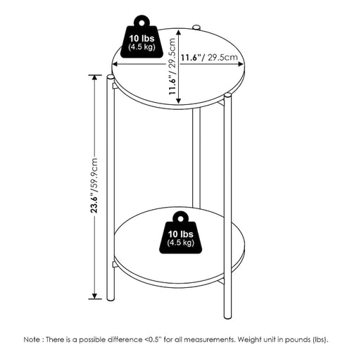 Table d'appoint ronde moderne à 2 niveaux avec pieds en métal