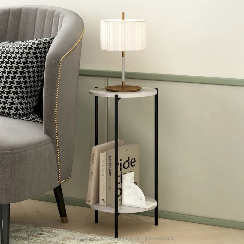 Table d'appoint ronde moderne à 2 niveaux avec pieds en métal