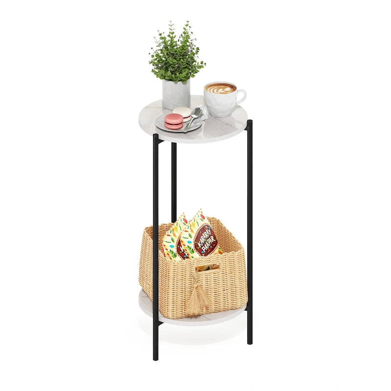 Table d'appoint ronde moderne à 2 niveaux avec pieds en métal
