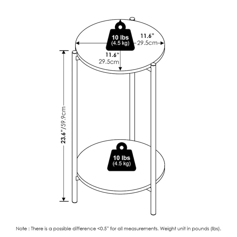 Table d'appoint ronde moderne à 2 niveaux avec pieds en métal
