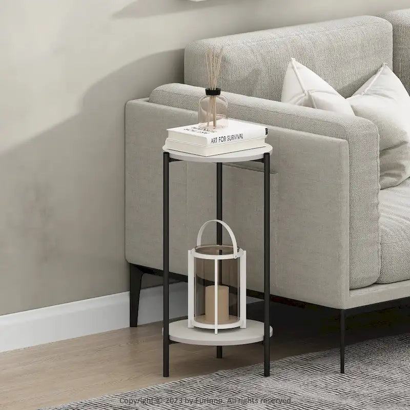 Table d'appoint ronde moderne à 2 niveaux avec pieds en métal