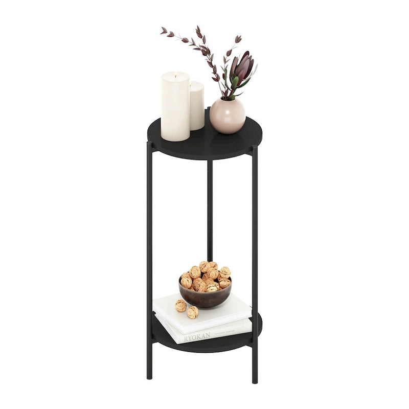 Table d'appoint ronde moderne à 2 niveaux avec pieds en métal