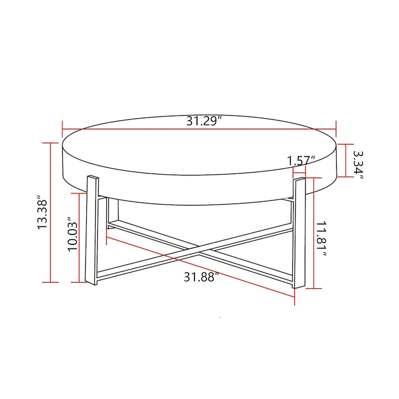 31.29Table Basse Ronde Moderne Rétro avec Plateau en Bois de Sapin et Piètement en Métal à Pieds Croisés